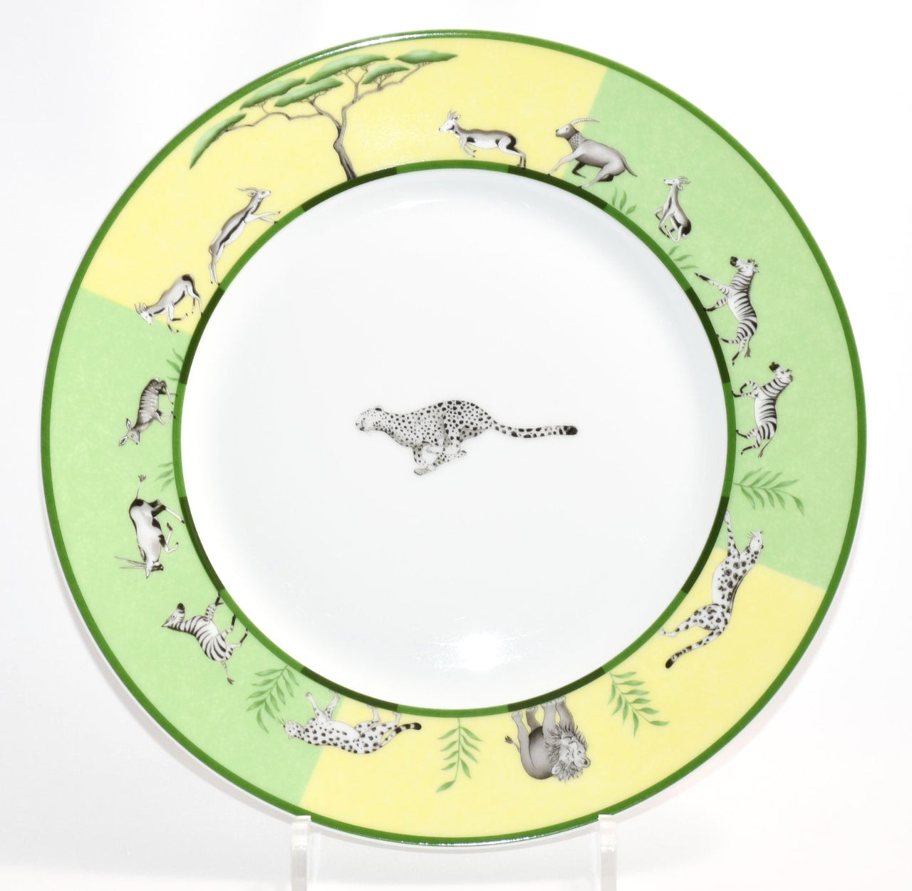 Hermes Africa Dinner Plate 27 cm porcelain green animal cheetah run 10.75" Y073
