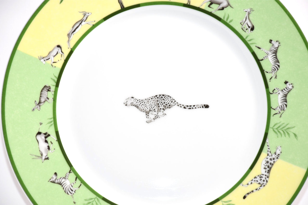 Hermes Africa Dinner Plate 27 cm porcelain green animal cheetah run 10.75" Y073