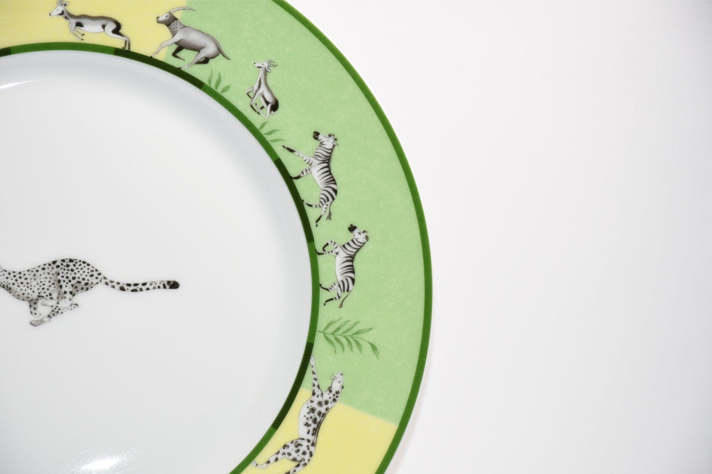 Hermes Africa Dinner Plate 27 cm porcelain green animal cheetah run 10.75" Y073