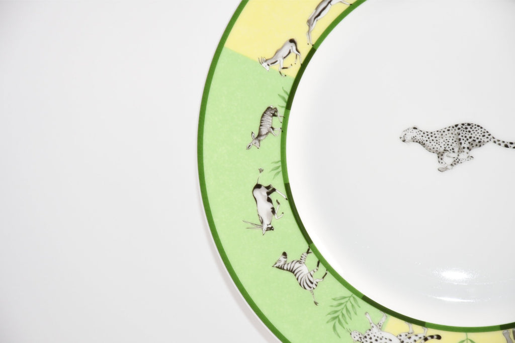 Hermes Africa Dinner Plate 27 cm porcelain green animal cheetah run 10.75" Y073