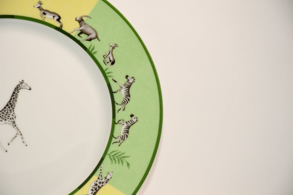 Hermes Africa Dinner Plate 27 cm porcelain green animal giraffe 10.75"