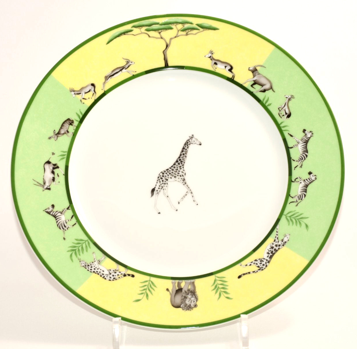 Hermes Africa Dinner Plate 27 cm porcelain green animal giraffe 10.75"