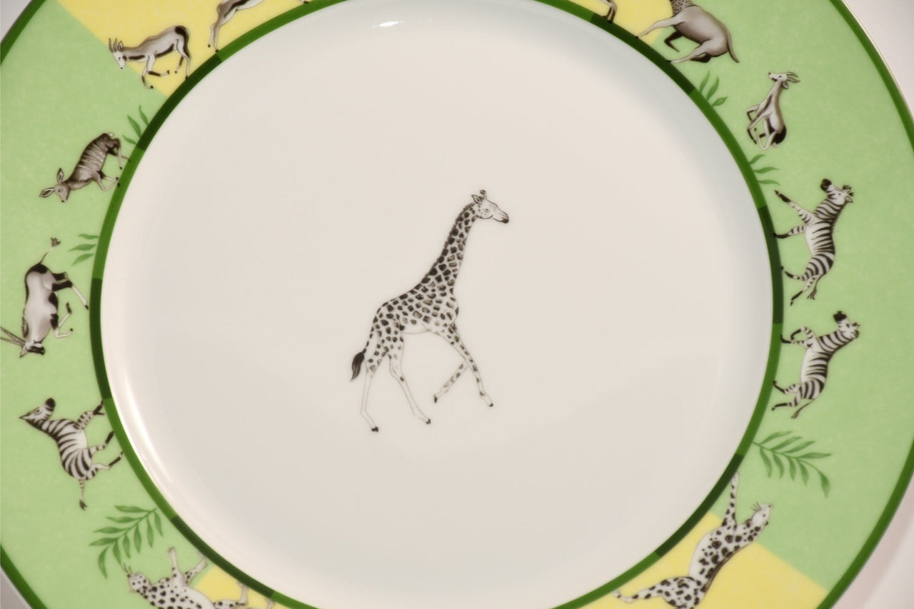 Hermes Africa Dinner Plate 27 cm porcelain green animal giraffe 10.75"
