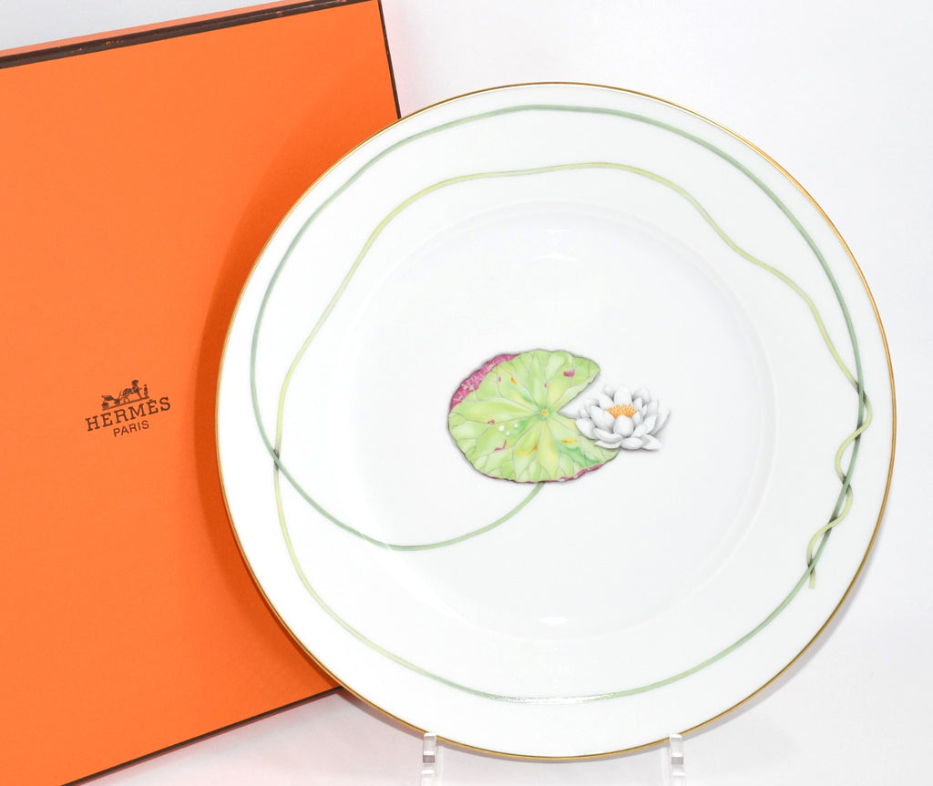 Hermes Nile Dinner Plate 27 cm porcelain Nil lotus green 10.75"