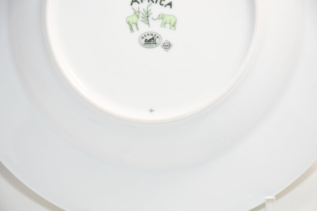 Hermes Africa Soup Plate 22 cm green porcelain morning elephant