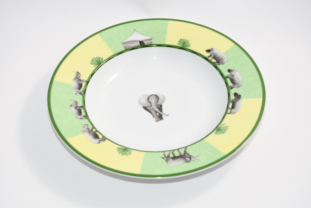 Hermes Africa Soup Plate 22 cm green porcelain morning elephant