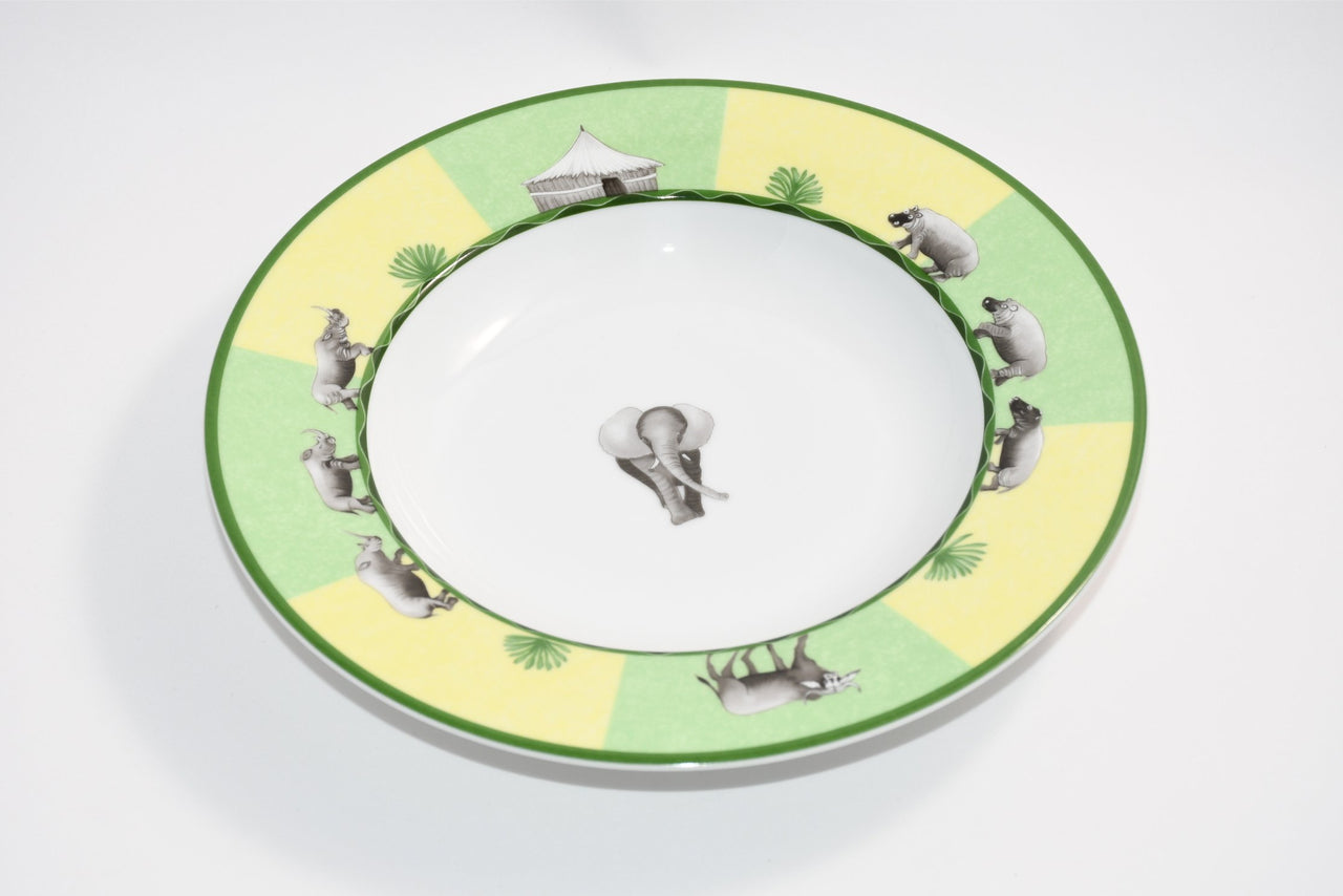 Hermes Africa Soup Plate 22 cm green porcelain morning elephant