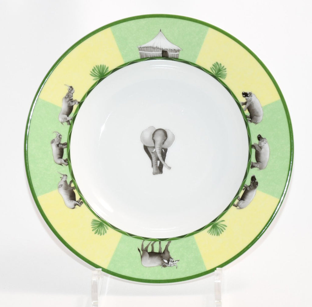 Hermes Africa Soup Plate 22 cm green porcelain morning elephant