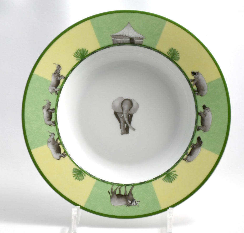 Hermes Africa Soup Plate 22 cm green porcelain morning elephant