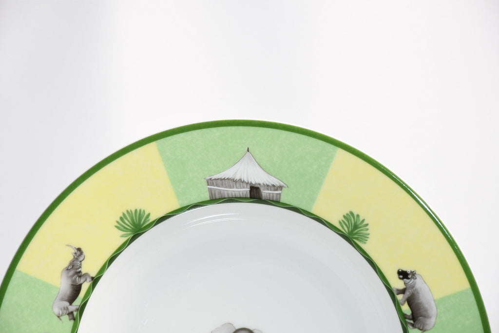 Hermes Africa Soup Plate 22 cm green porcelain morning elephant
