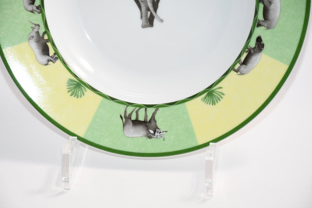 Hermes Africa Soup Plate 22 cm green porcelain morning elephant