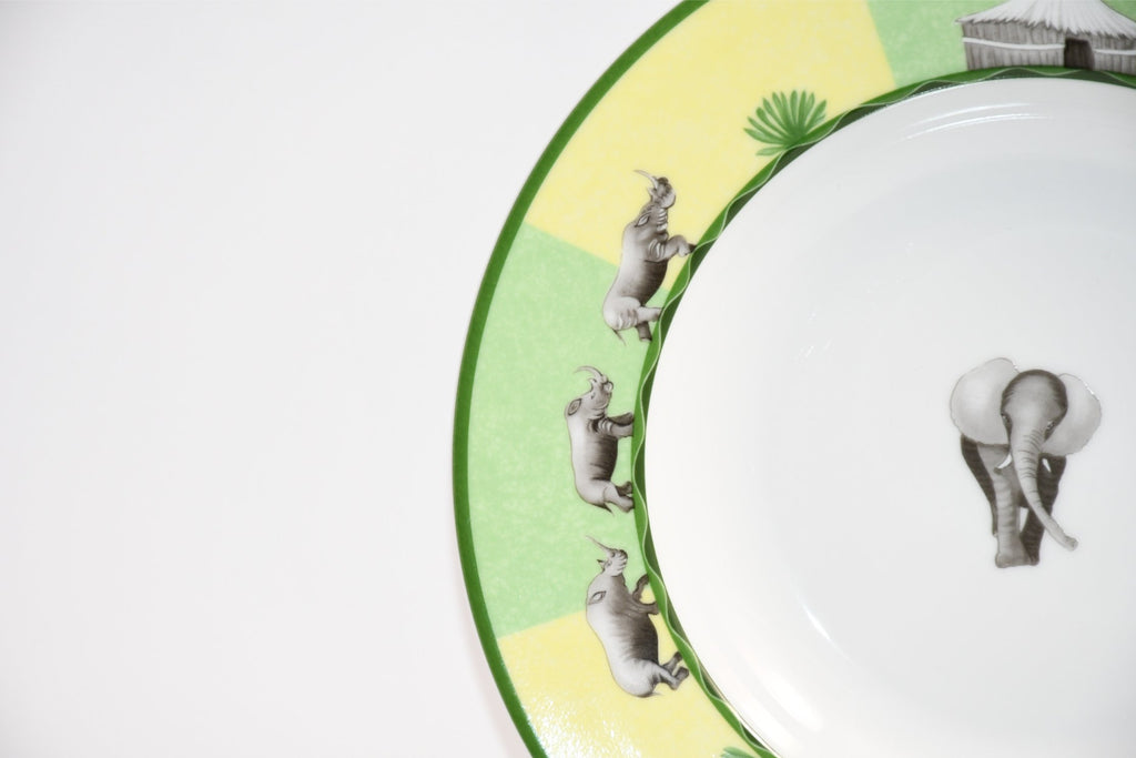 Hermes Africa Soup Plate 22 cm green porcelain morning elephant