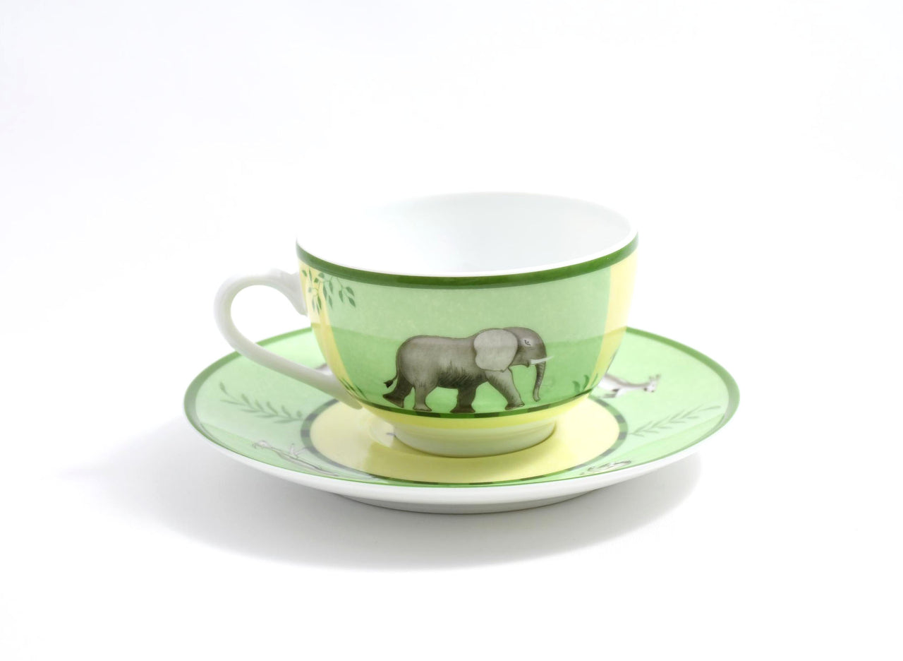 Hermes Africa Tea Cup and Saucer 2 set Green porcelain animal coffee m08