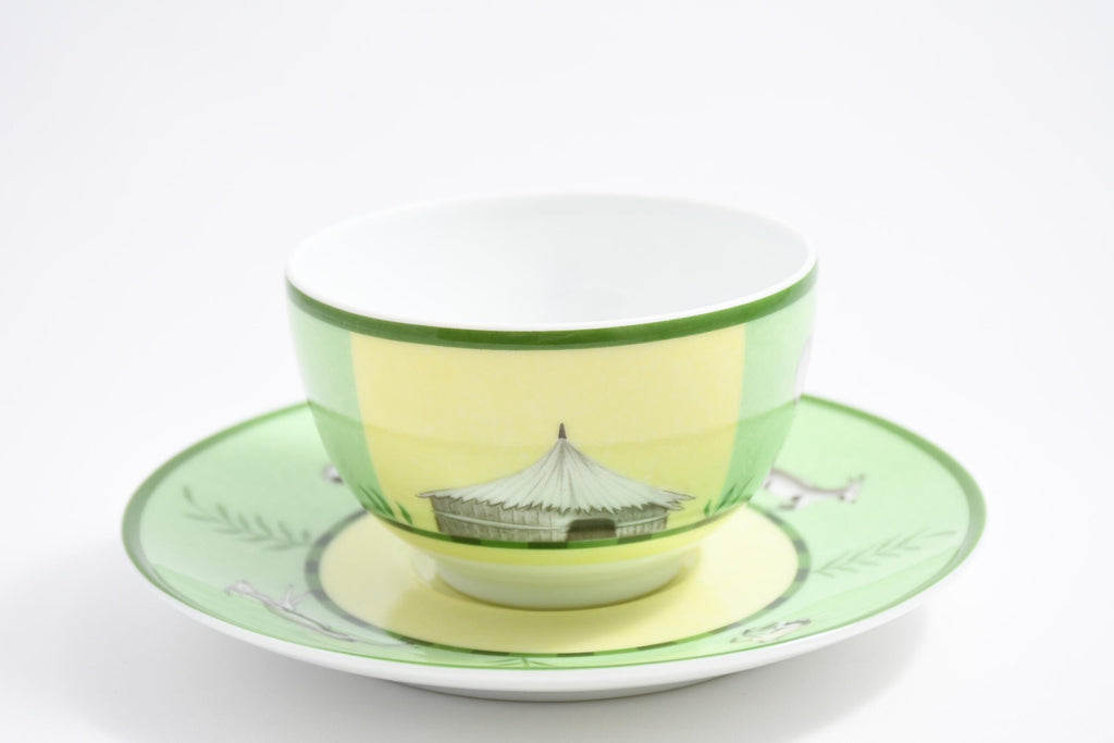 Hermes Africa Tea Cup and Saucer 2 set Green porcelain animal coffee m08
