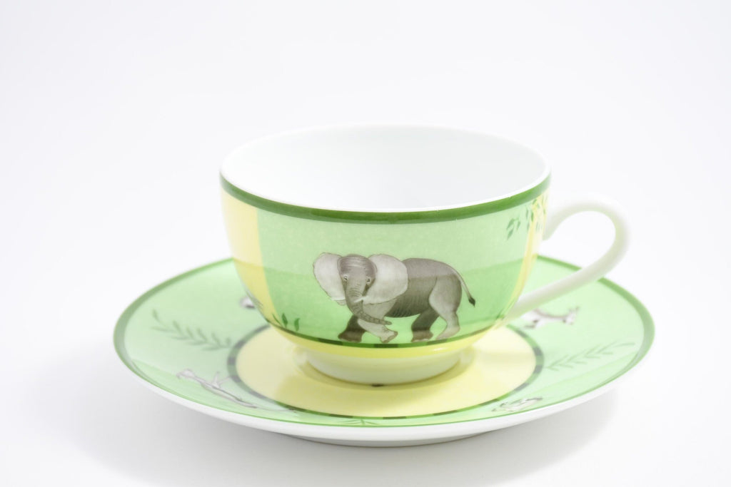 Hermes Africa Tea Cup and Saucer 2 set Green porcelain animal coffee m08