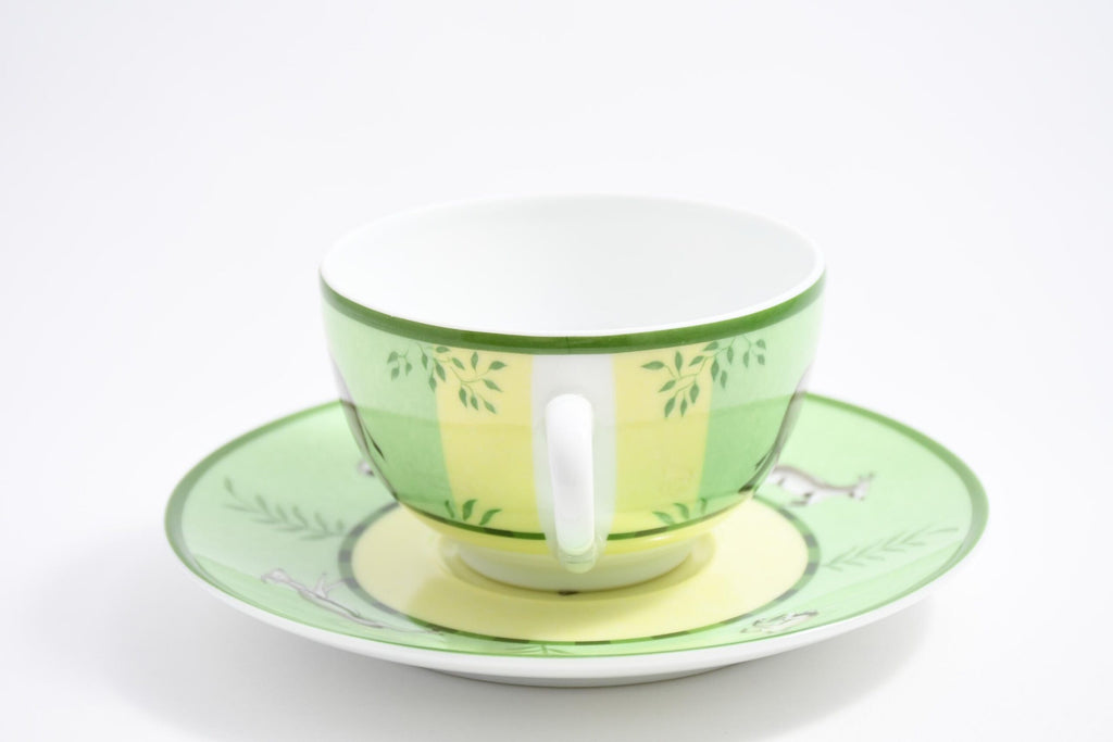 Hermes Africa Tea Cup and Saucer 2 set Green porcelain animal coffee m08