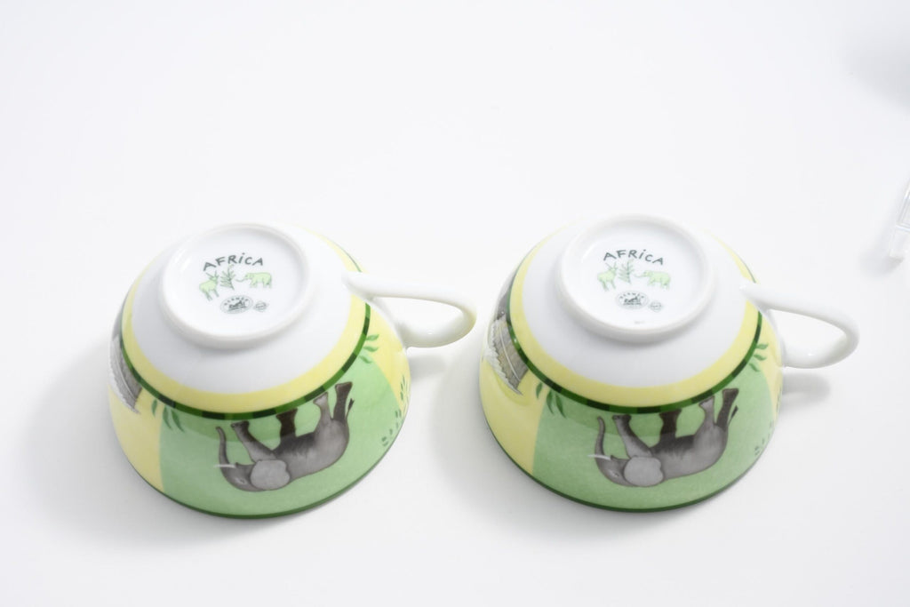 Hermes Africa Tea Cup and Saucer 2 set Green porcelain animal coffee m08