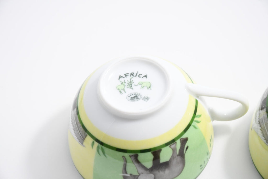 Hermes Africa Tea Cup and Saucer 2 set Green porcelain animal coffee m08
