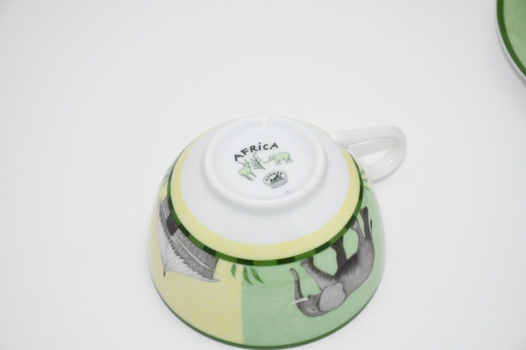 Hermes Africa Tea Cup and Saucer 2 set Green porcelain coffee animal 0205