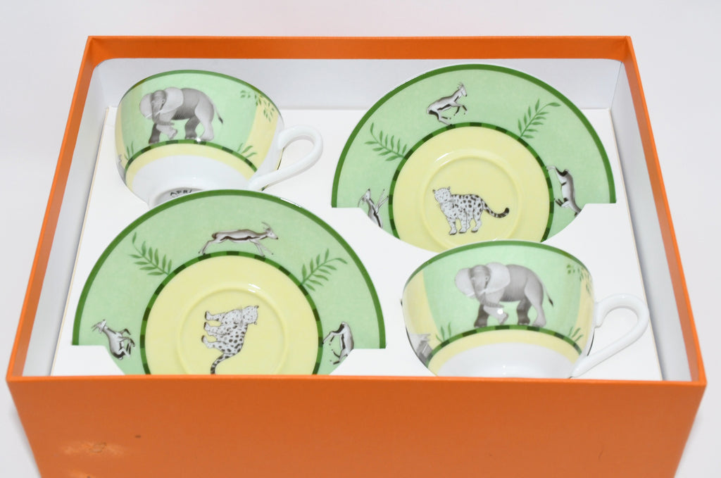 Hermes Africa Tea Cup and Saucer 2 set Green porcelain coffee animal 0205