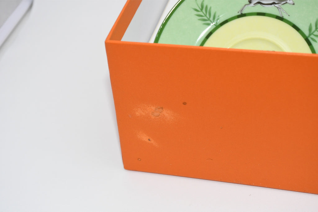 Hermes Africa Tea Cup and Saucer 2 set Green porcelain coffee animal 0205