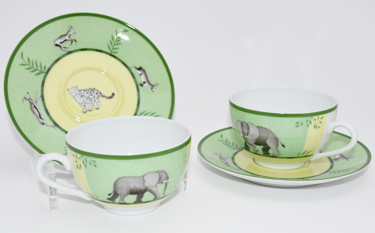 Hermes Africa Tea Cup and Saucer 2 set Green porcelain coffee animal 0205