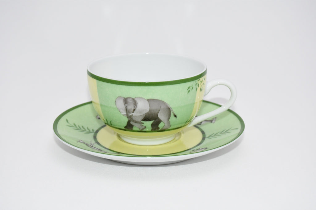 Hermes Africa Tea Cup and Saucer 2 set Green porcelain coffee animal 0205