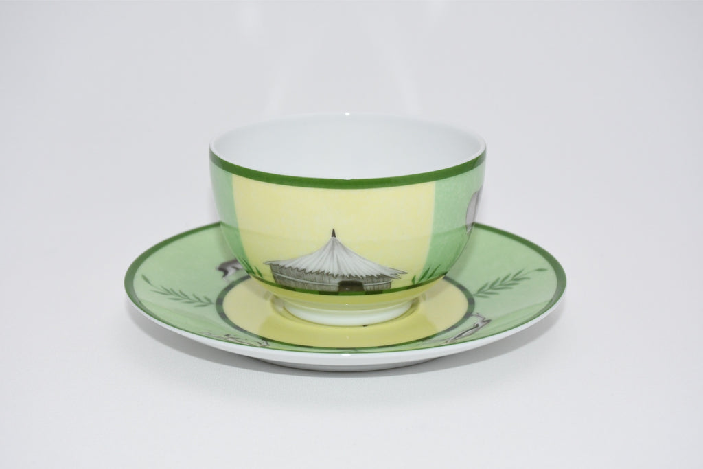 Hermes Africa Tea Cup and Saucer 2 set Green porcelain coffee animal 0205