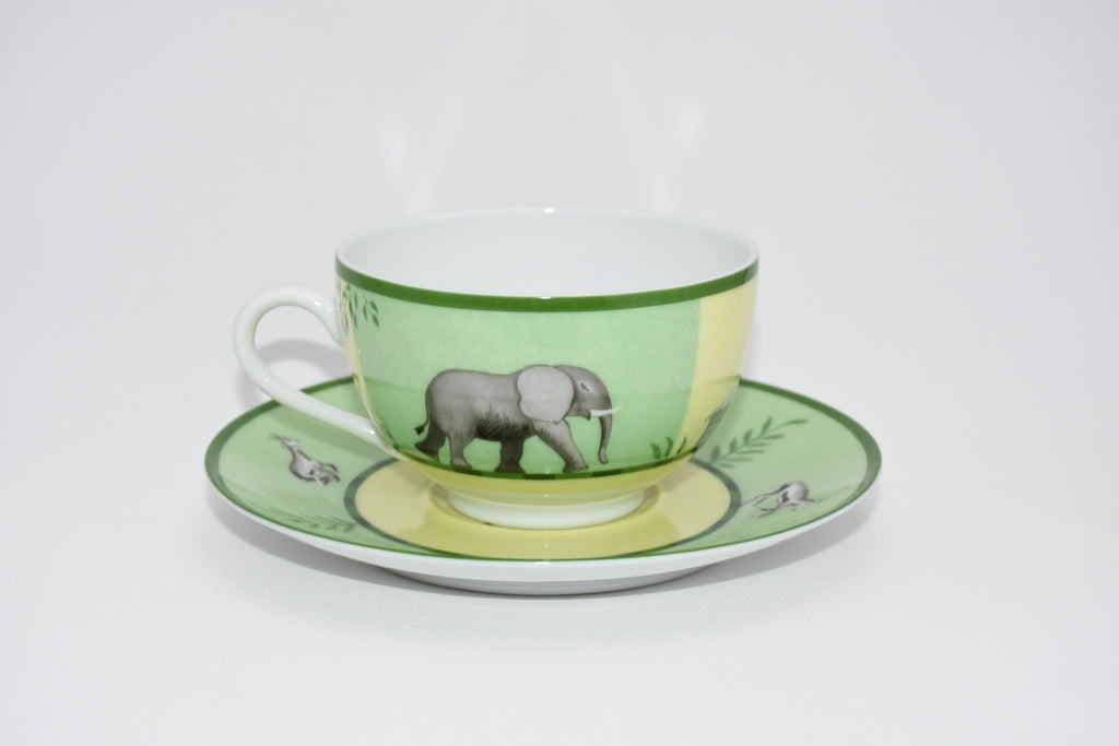 Hermes Africa Tea Cup and Saucer 2 set Green porcelain coffee animal 0205