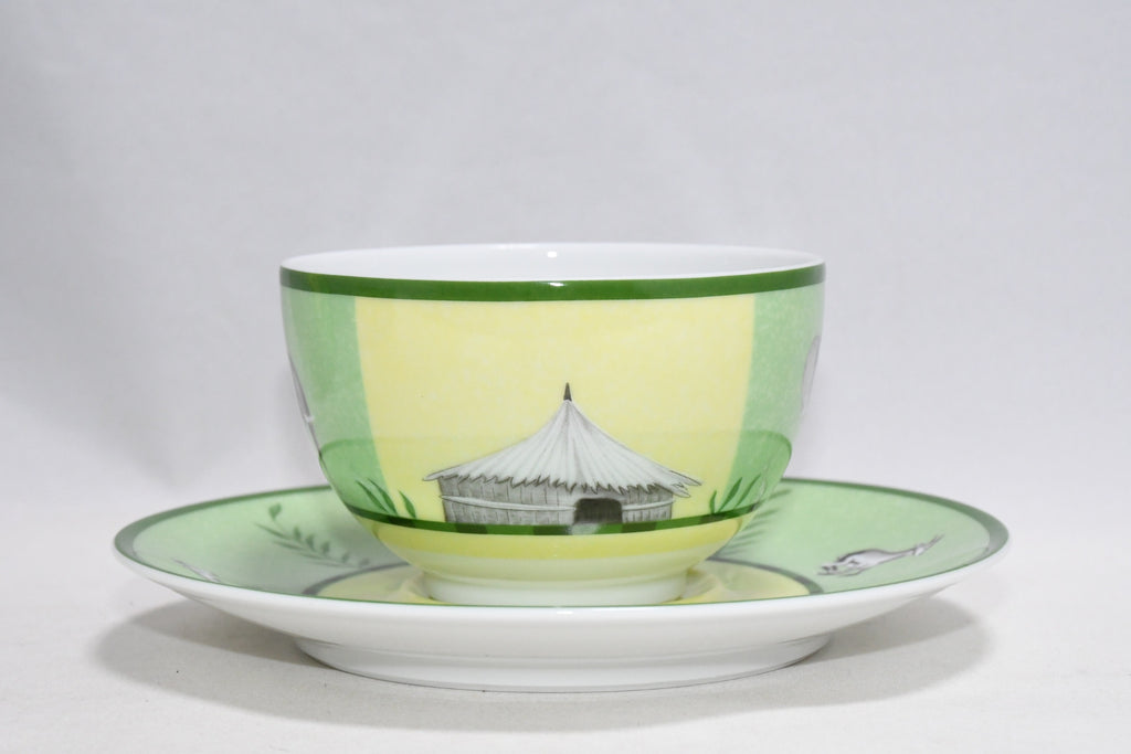 Hermes Africa Tea Cup and Saucer 2 set Green porcelain coffee animal 0258