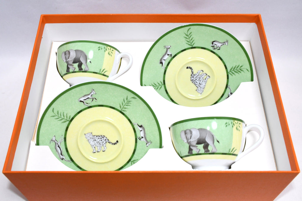 Hermes Africa Tea Cup and Saucer 2 set Green porcelain dinnerware coffee animal