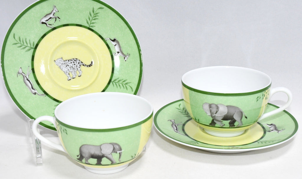 Hermes Africa Tea Cup and Saucer 2 set Green porcelain coffee animal 0258