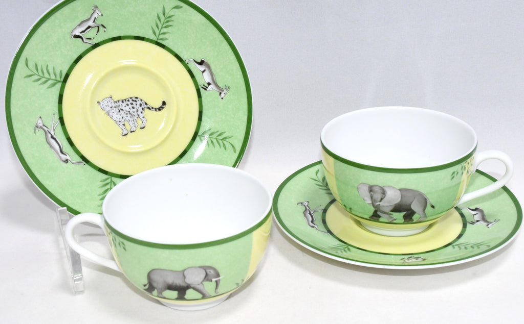 Hermes Africa Tea Cup and Saucer 2 set Green porcelain coffee animal R330