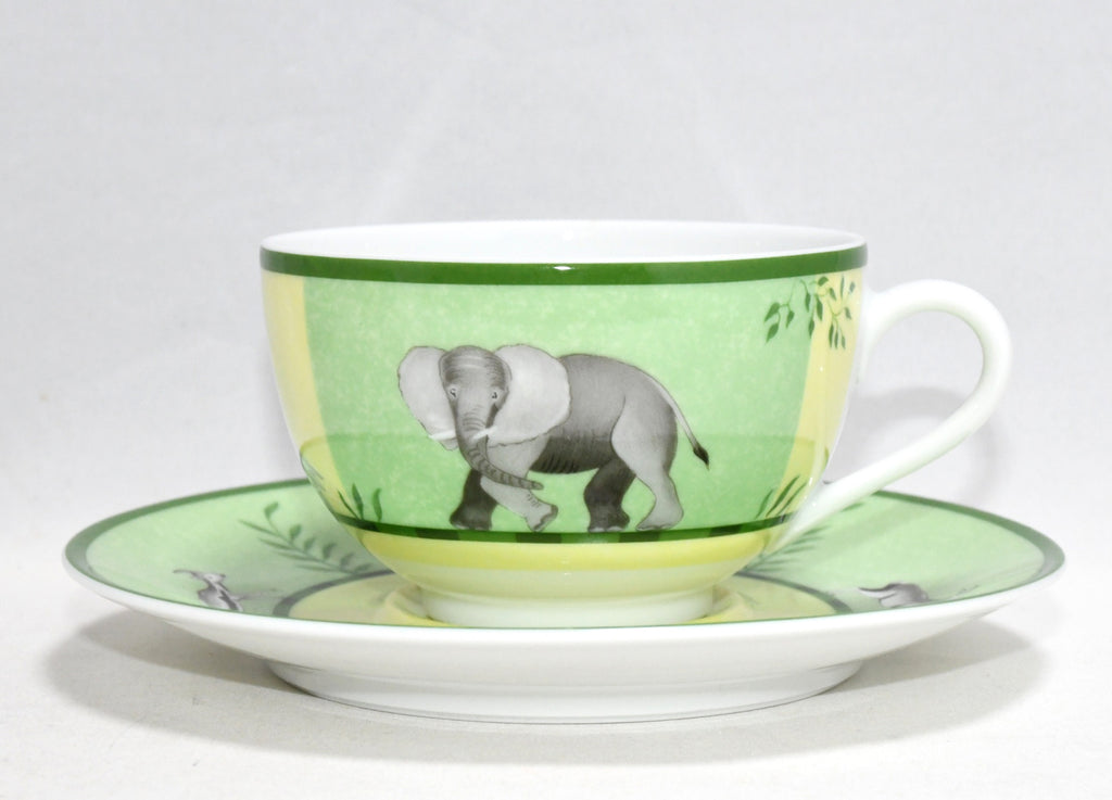 Hermes Africa Tea Cup and Saucer 2 set Green porcelain coffee animal 0258
