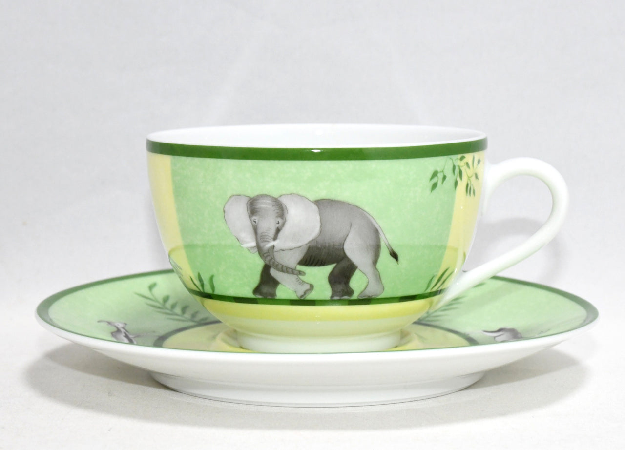 Hermes Africa Tea Cup and Saucer 2 set Green porcelain coffee animal R330