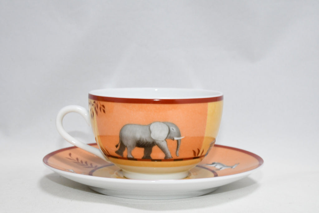 Hermes Africa Tea Cup and Saucer 2 set orange porcelain dinnerware coffee animal M0