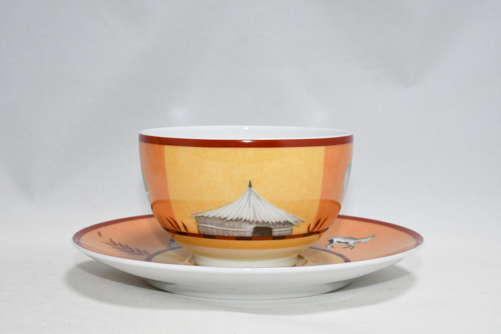 Hermes Africa Tea Cup and Saucer 2 set orange porcelain dinnerware coffee animal M0