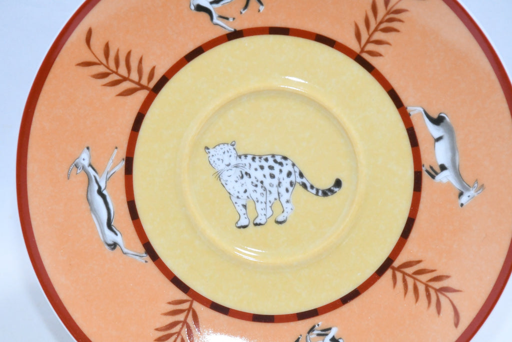 Hermes Africa Tea Cup and Saucer 2 set orange porcelain dinnerware coffee animal M0