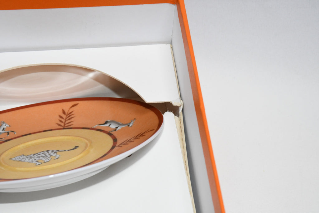 Hermes Africa Tea Cup and Saucer 2 set orange porcelain dinnerware coffee animal 029