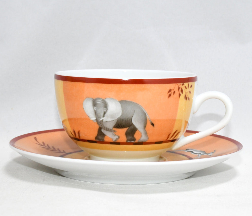 Hermes Africa Tea Cup and Saucer 2 set orange porcelain dinnerware coffee animal M0