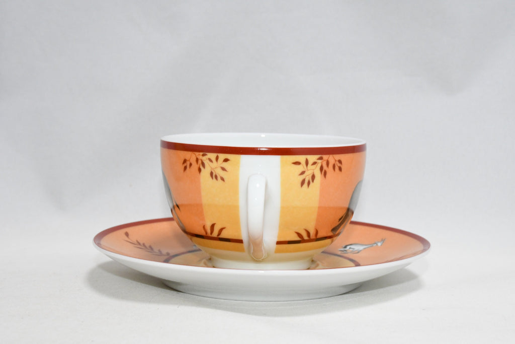 Hermes Africa Tea Cup and Saucer 2 set orange porcelain dinnerware coffee animal M0