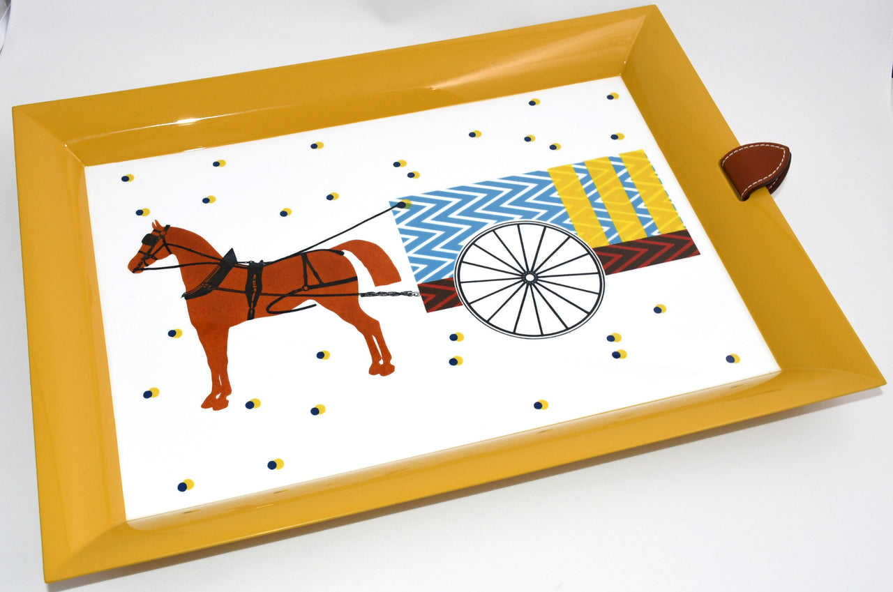 Hermes Atrium Hypnomobile long tray Citrine lacquered wood Leather horse 41 x 30 cm