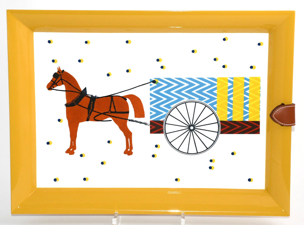 Hermes Atrium Hypnomobile long tray Citrine lacquered wood Leather horse 41 x 30 cm