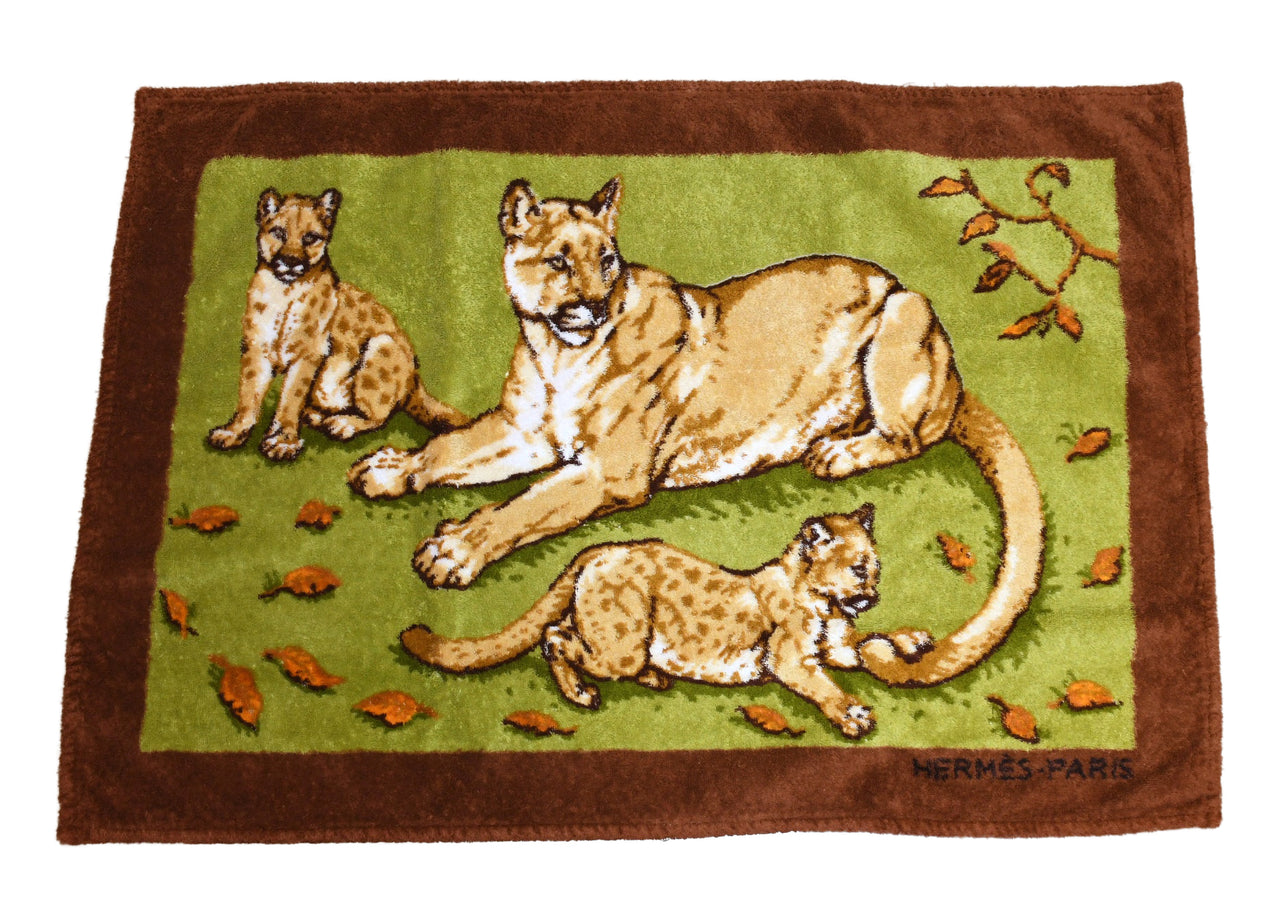 Hermes Beach Towel Bath Mat Three Lion brown Cotton Ornament Rug 94 x 64 cm