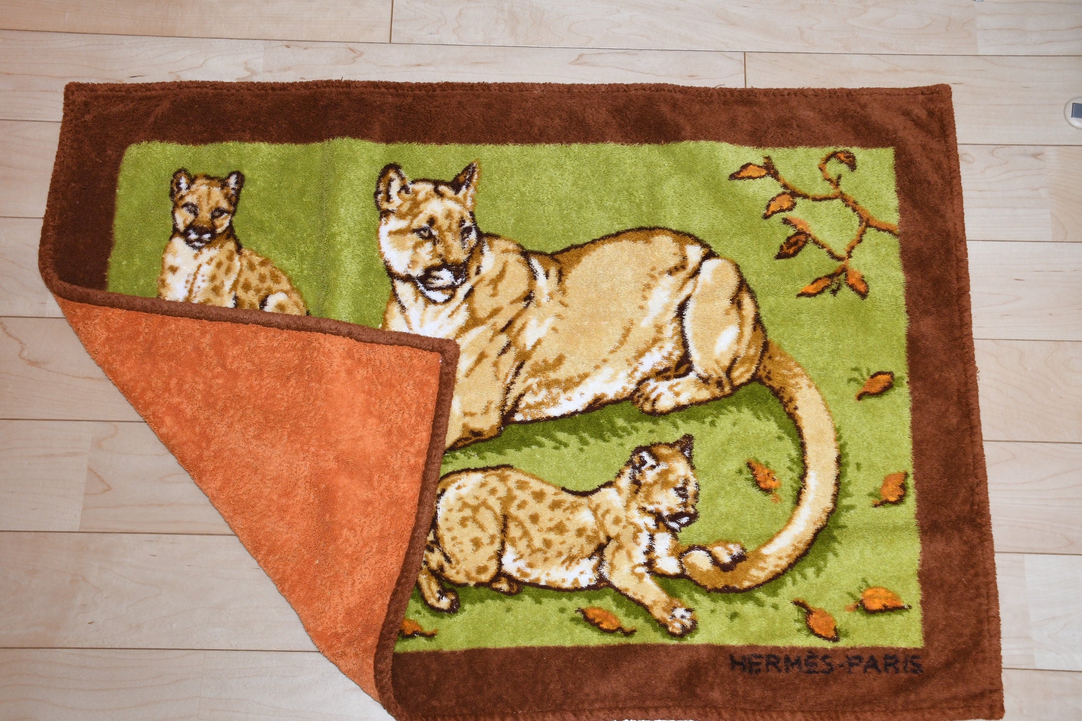Hermes Beach Towel Bath Mat Three Lion brown Cotton Ornament Rug