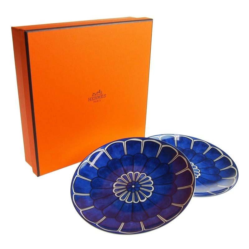 Hermes Bleus d'Ailleurs Bread Plate 16 cm Set of 2 blue porcelain cake dessert