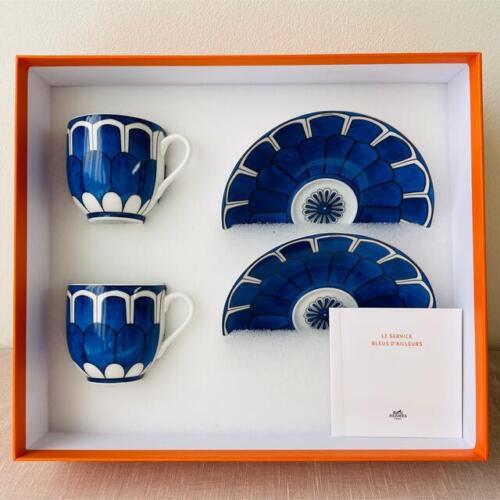 Hermes Bleus d'Ailleurs Demitasse Cup and Saucer 2 set blue espresso coffee 100 ml R08