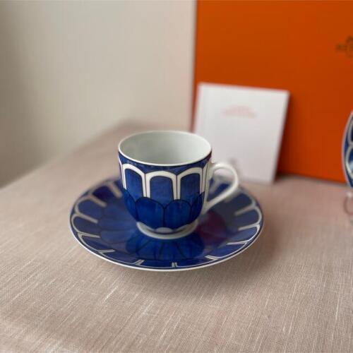 Hermes Bleus d'Ailleurs Demitasse Cup and Saucer 2 set blue espresso coffee 100 ml R08