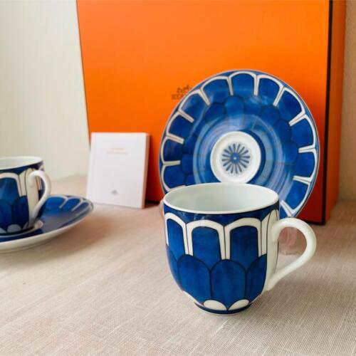 Hermes Bleus d'Ailleurs Demitasse Cup and Saucer 2 set blue espresso coffee 100 ml R08