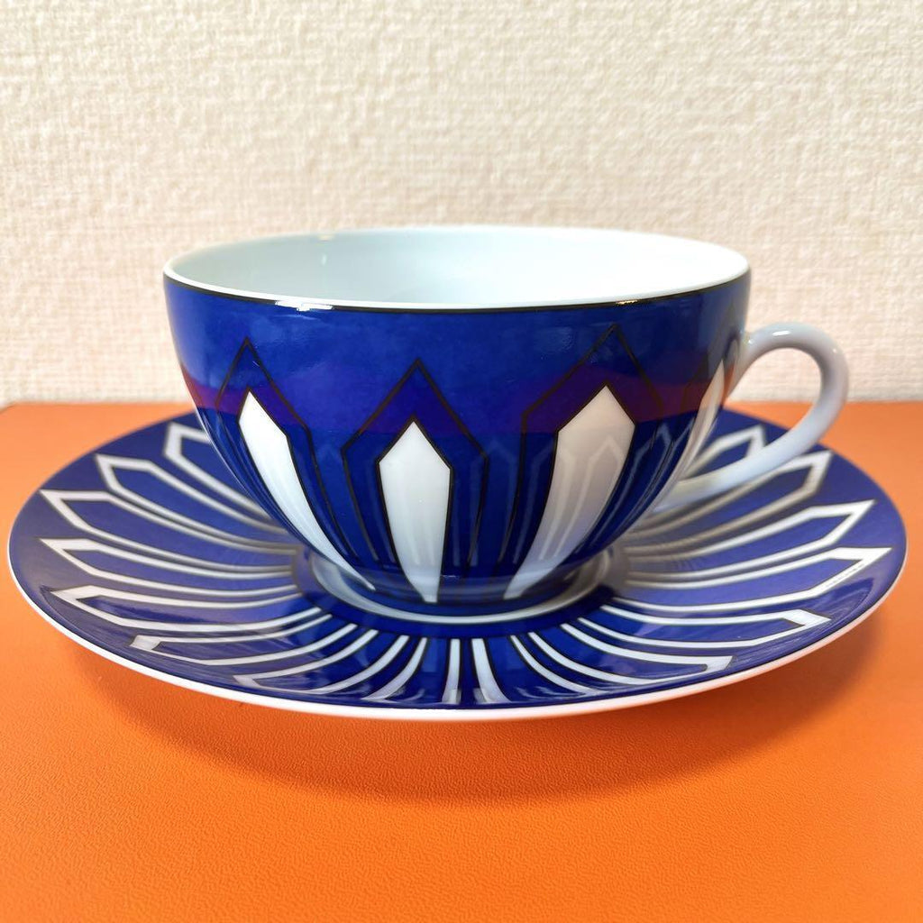 Hermes Bleus d'Ailleurs Morning Cup and Saucer blue porcelain soup tea coffee 370 ml